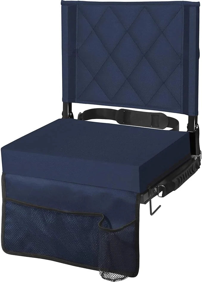 Folding Stadium Seat Angled Back Support Compact Design Adjustable Strap