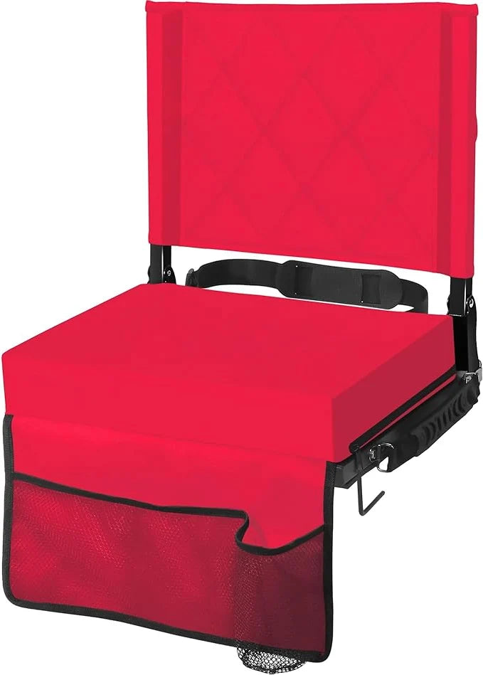 Folding Stadium Seat Angled Back Support Compact Design Adjustable Strap