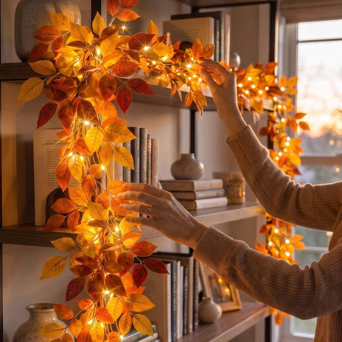 Foliage Garland Warm Golden Lights Battery-Powered 6 Feet