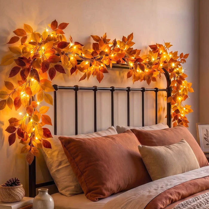 Foliage Garland Warm Golden Lights Battery-Powered 6 Feet