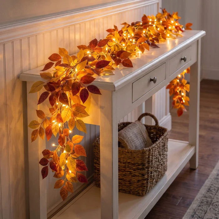 Foliage Garland Warm Golden Lights Battery-Powered 6 Feet
