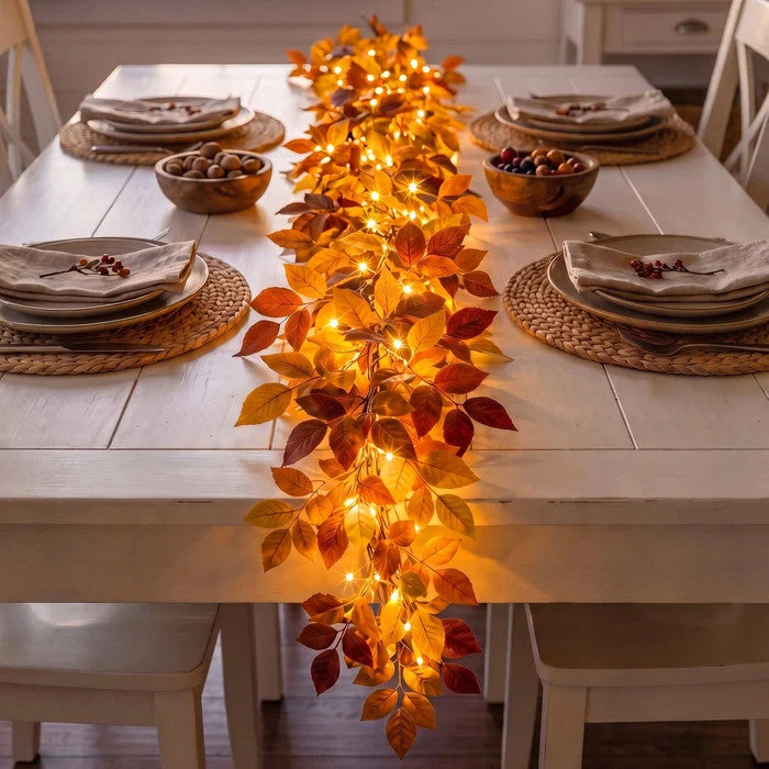 Foliage Garland Warm Golden Lights Battery-Powered 6 Feet