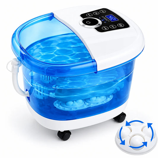 Foot Spa Massager Heated Bubble Jets Rotating Rollers & Wheels