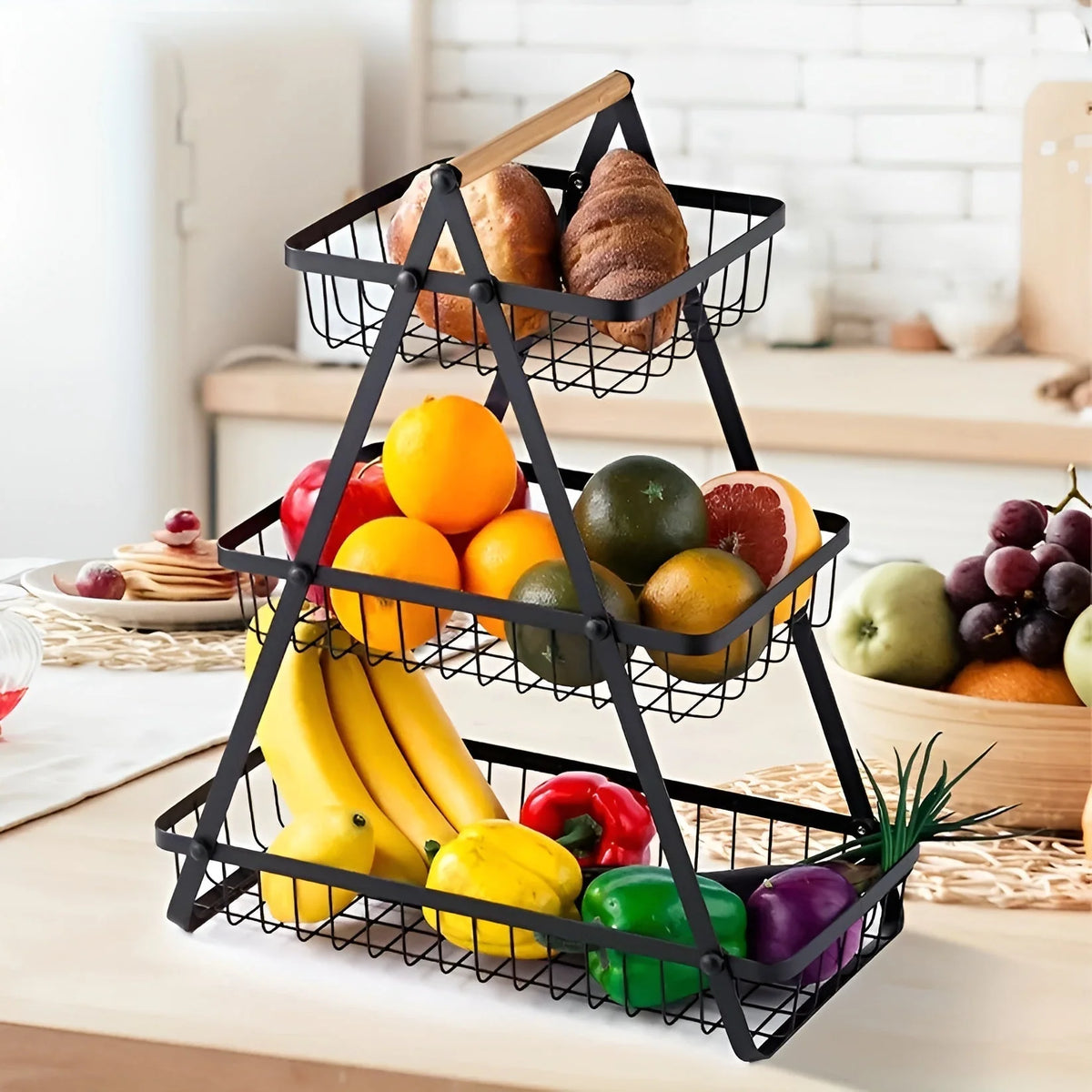 Fruit Basket Tiered Carbon Steel Space-Saving
