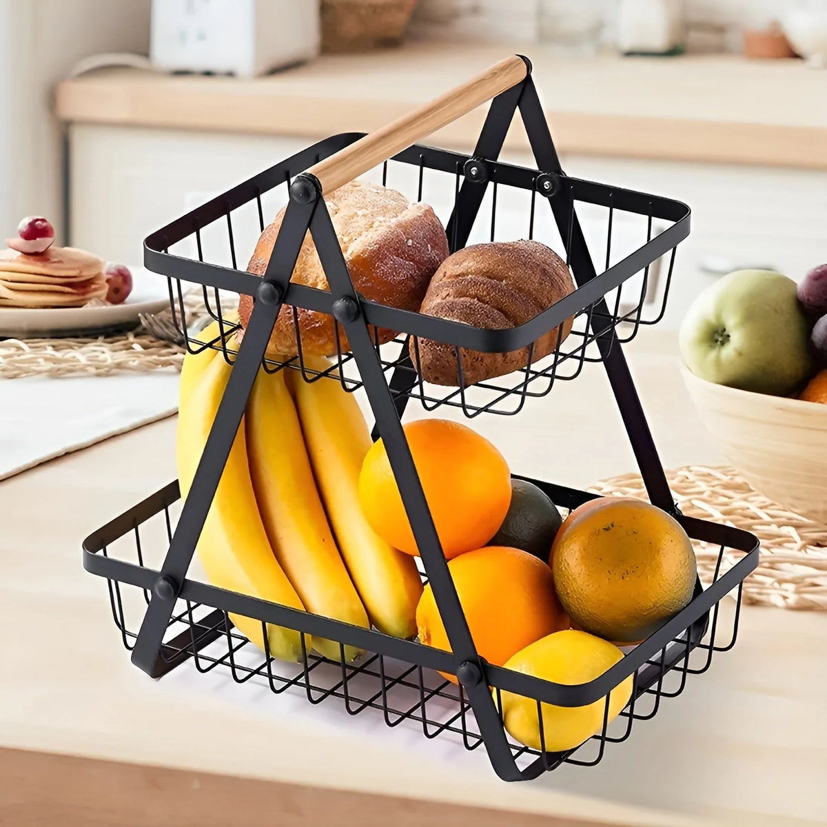 Fruit Basket Tiered Carbon Steel Space-Saving