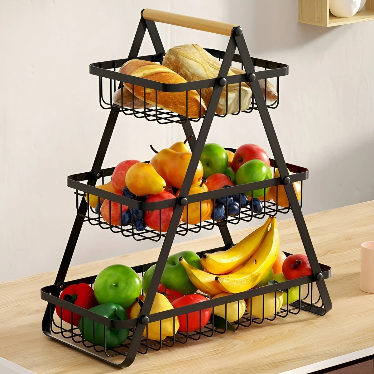 Fruit Basket Tiered Carbon Steel Space-Saving