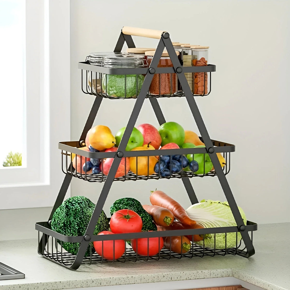 Fruit Basket Tiered Carbon Steel Space-Saving