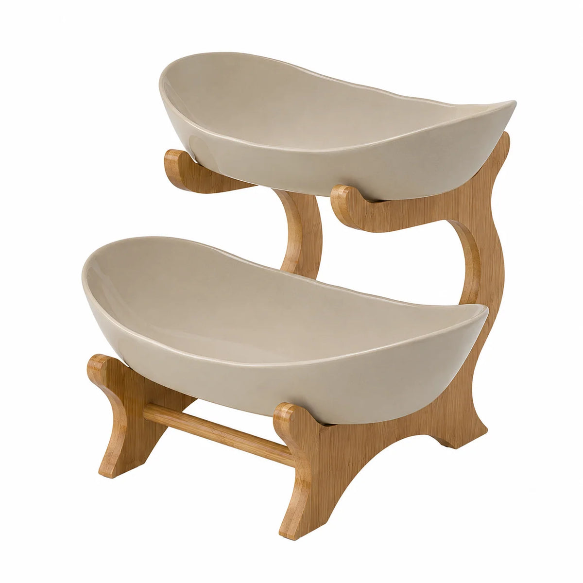 Fruit Bowl Tiered Bamboo Frame Removable Oval Bowls