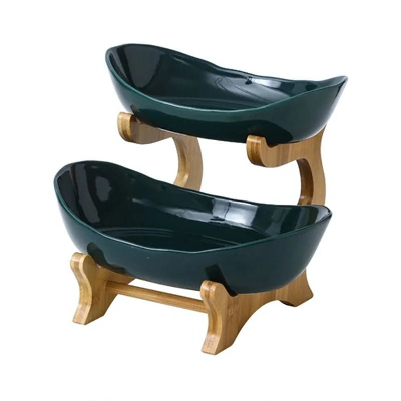 Fruit Bowl Tiered Bamboo Frame Removable Oval Bowls