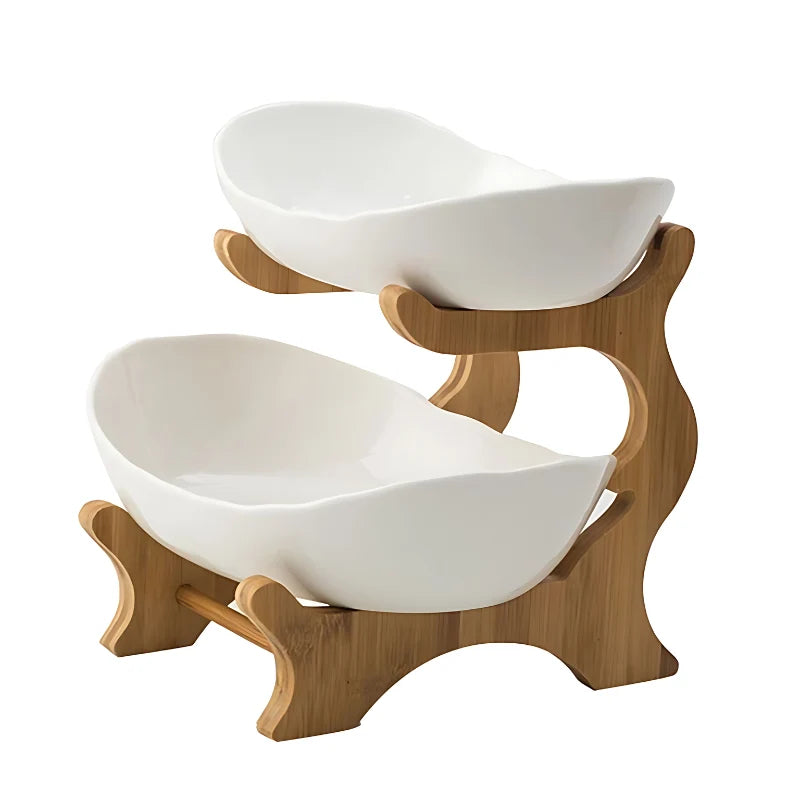 Fruit Bowl Tiered Bamboo Frame Removable Oval Bowls