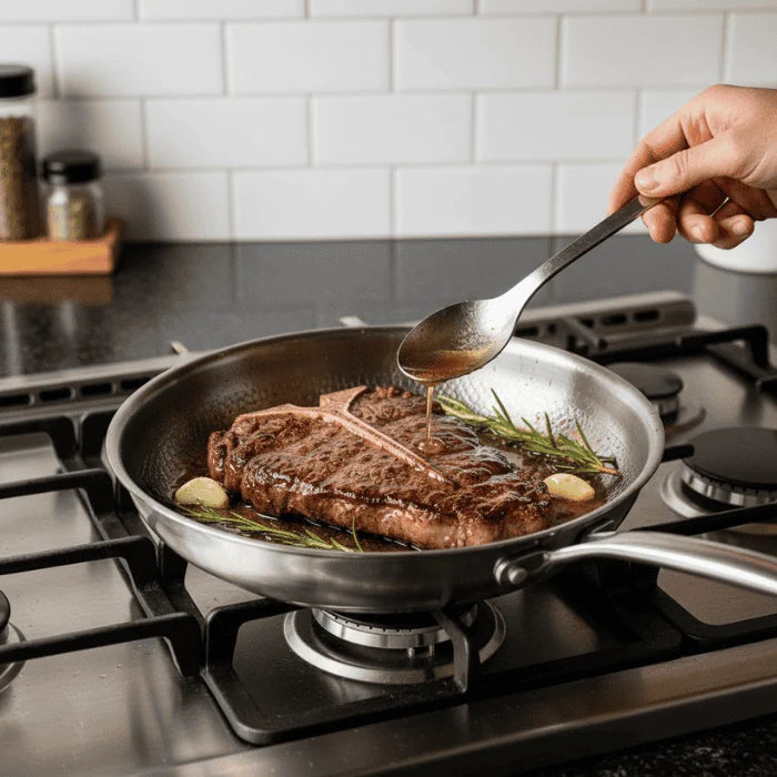 Frying Pan Uncoated 304 Stainless Steel Tri-Ply Induction-Compatible