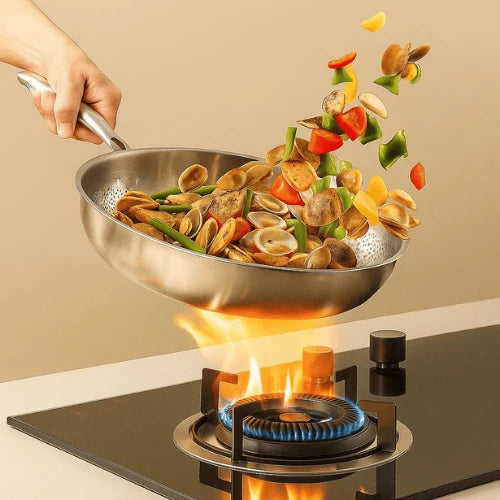 Frying Pan Uncoated 304 Stainless Steel Tri-Ply Induction-Compatible