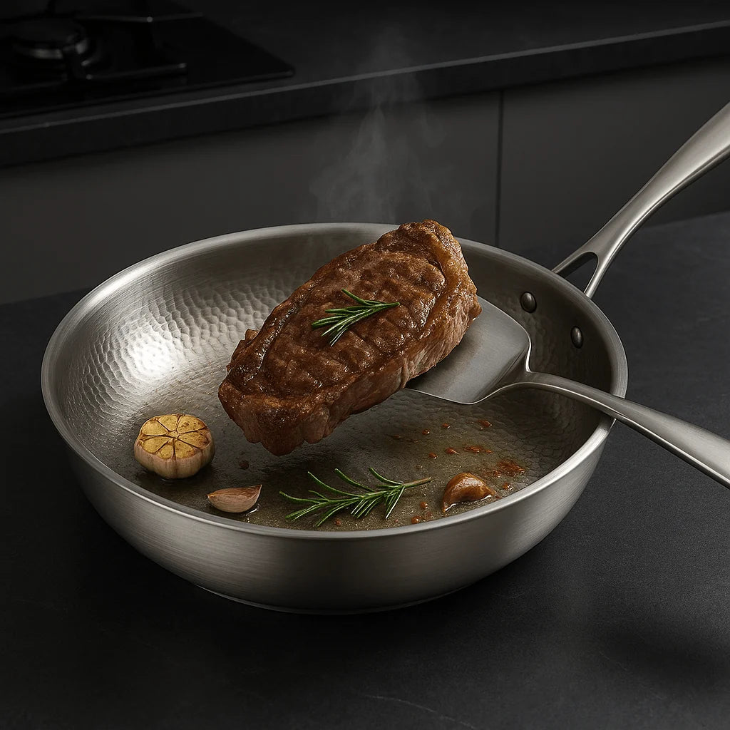 Frying Pan Uncoated 304 Stainless Steel Tri-Ply Induction-Compatible