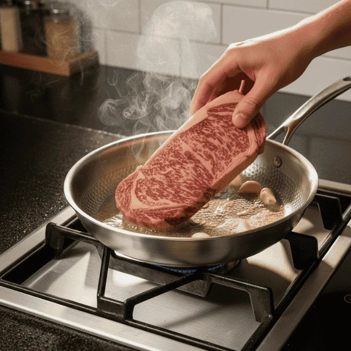 Frying Pan Uncoated 304 Stainless Steel Tri-Ply Induction-Compatible
