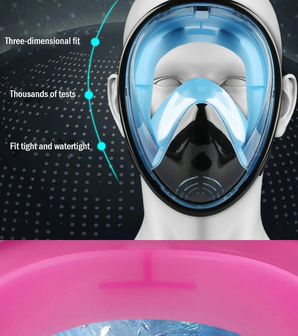 Full Face Snorkel Mask 180° Wide View Camera Mount
