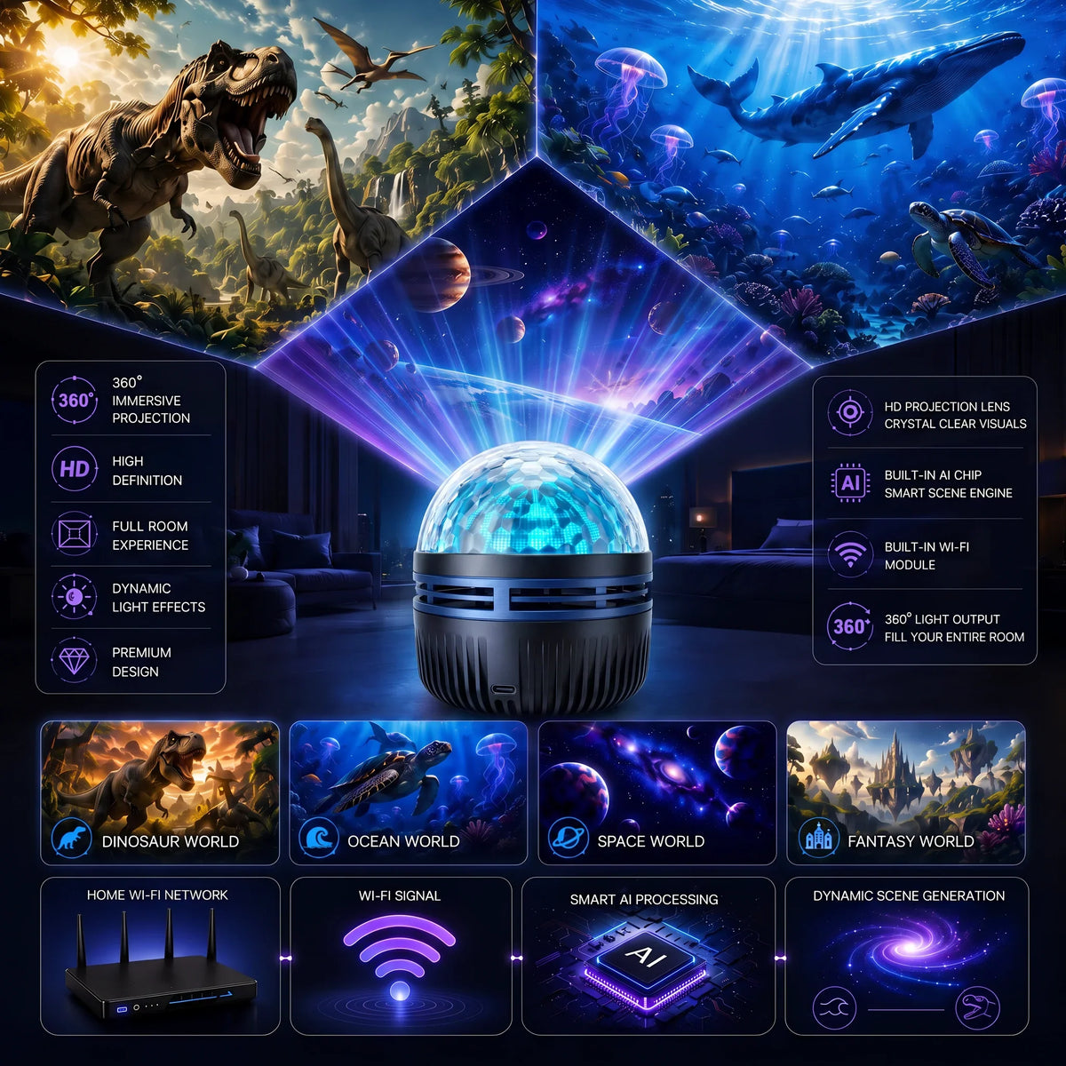 Galaxy Projector Night Light RGBW LED Flexible Gooseneck