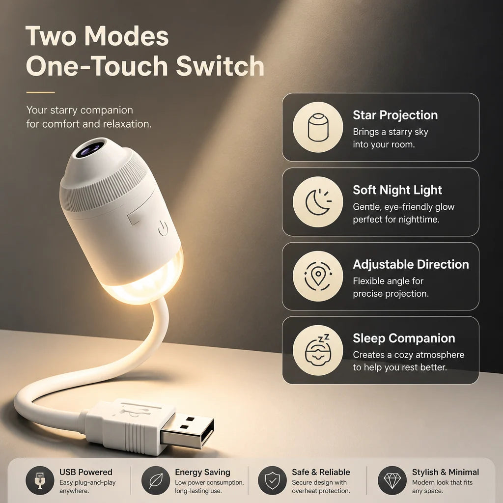 Galaxy Projector Star & Aurora Adjustable Brightness USB Powered