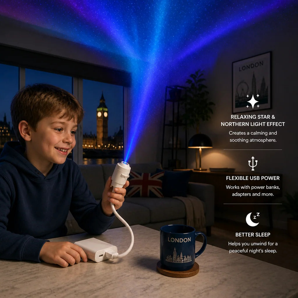 Galaxy Projector Star & Aurora Adjustable Brightness USB Powered