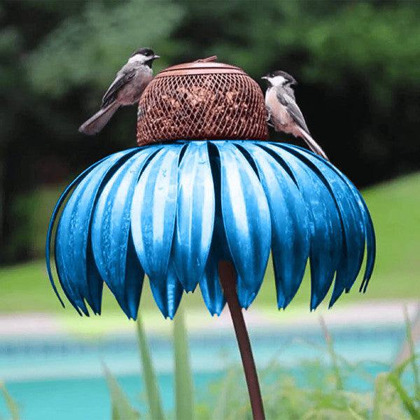 Garden Bird Feeder Coneflower Metal Lift Lid