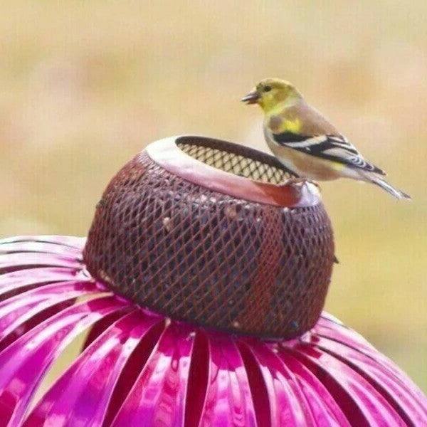 Garden Bird Feeder Coneflower Metal Lift Lid