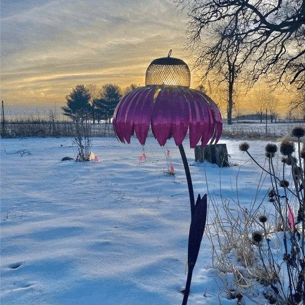 Garden Bird Feeder Coneflower Metal Lift Lid