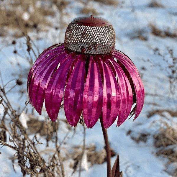 Garden Bird Feeder Coneflower Metal Lift Lid