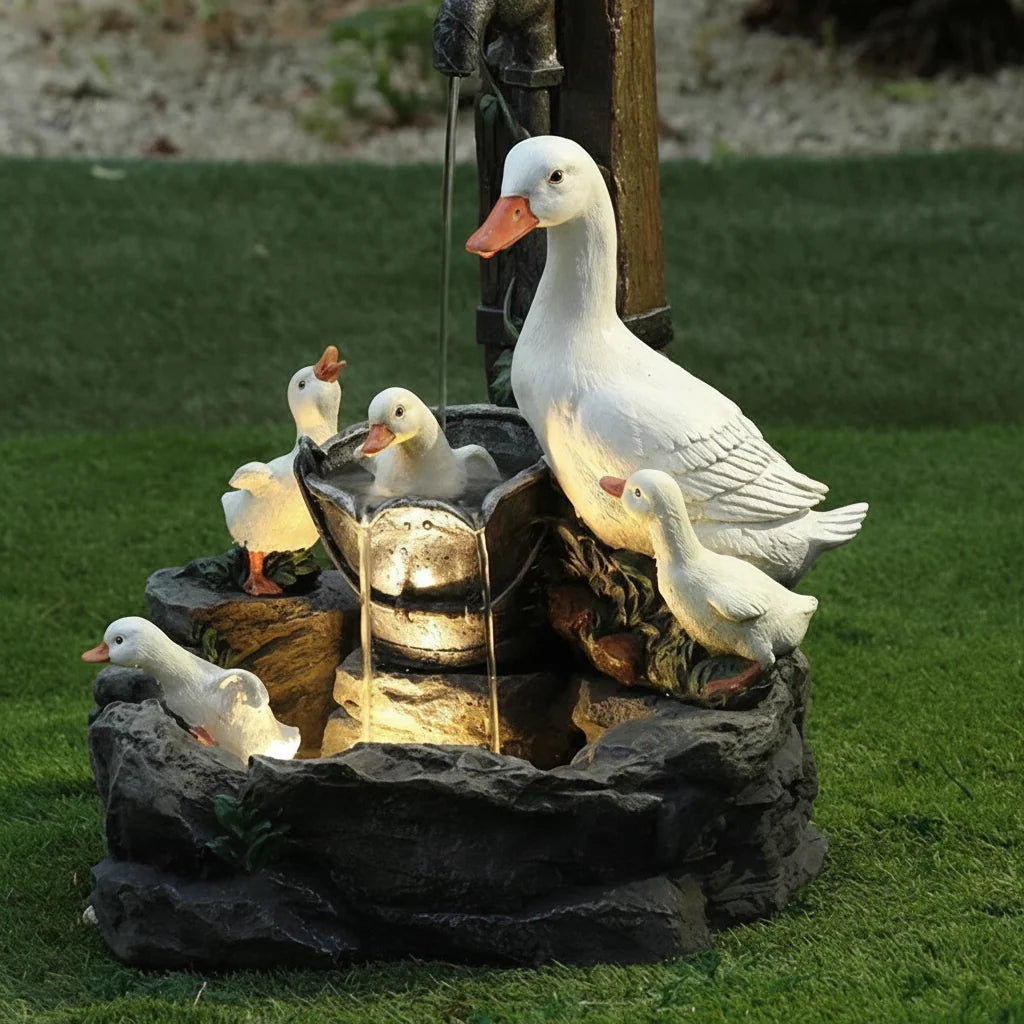 Garden Figurine Weather-Resistant Resin Duck & Squirrel