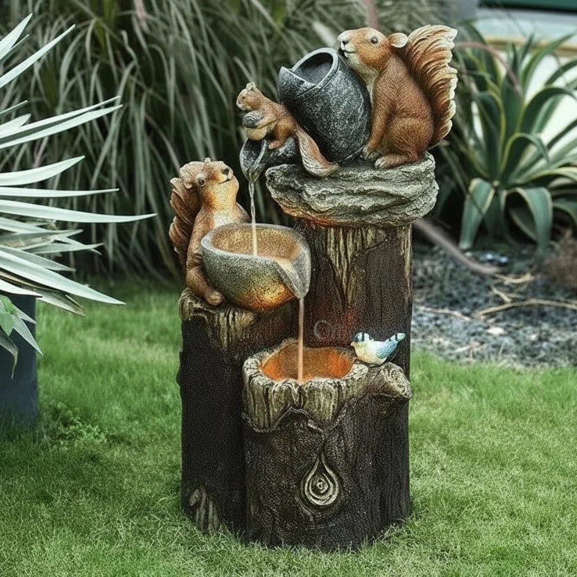 Garden Figurine Weather-Resistant Resin Duck & Squirrel