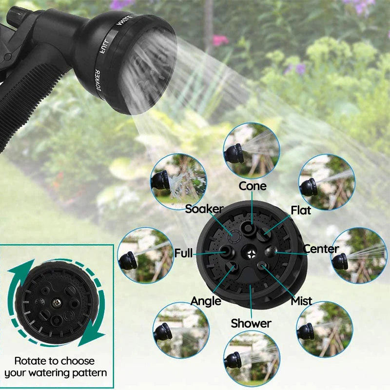 Garden Hose Expandable 8-Pattern Spray Nozzle Kink-Resistant Design