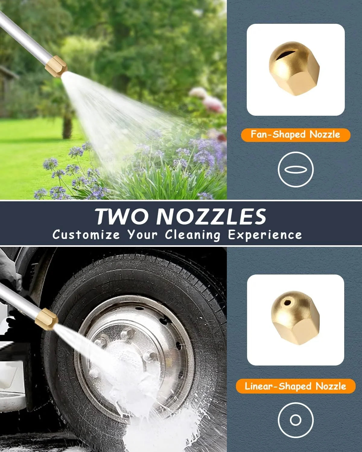 Garden Hose Spray Nozzle Brass Dual Heads Ball Valve Flow Control