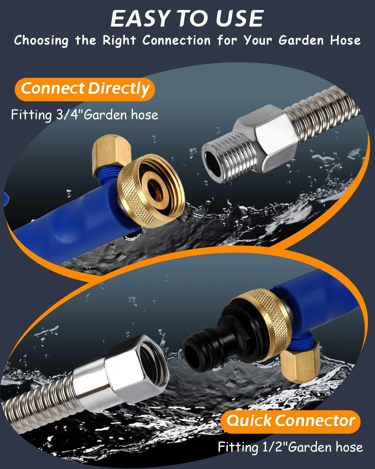 Garden Hose Spray Nozzle Brass Dual Heads Ball Valve Flow Control