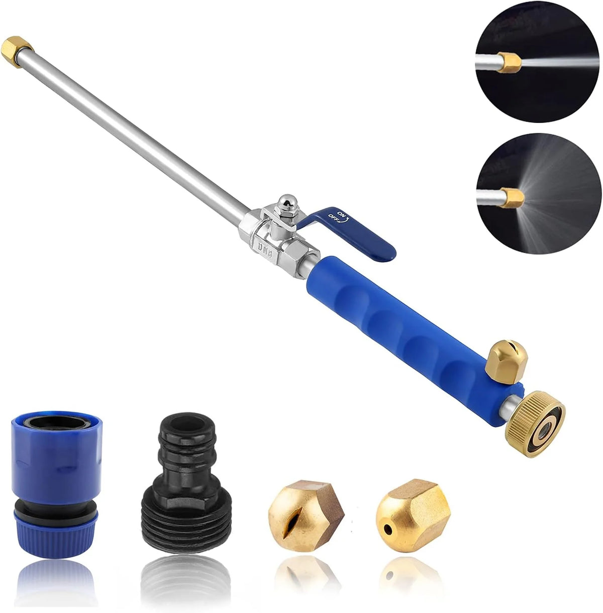Garden Hose Spray Nozzle Brass Dual Heads Ball Valve Flow Control
