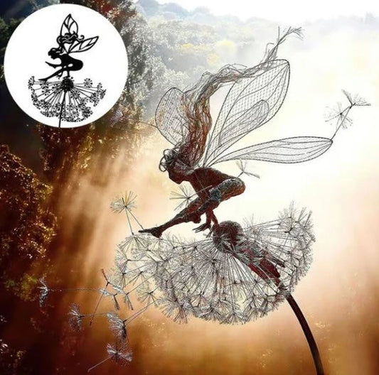 Garden Sculpture Fairy On Dandelion Weatherproof Steel Stake