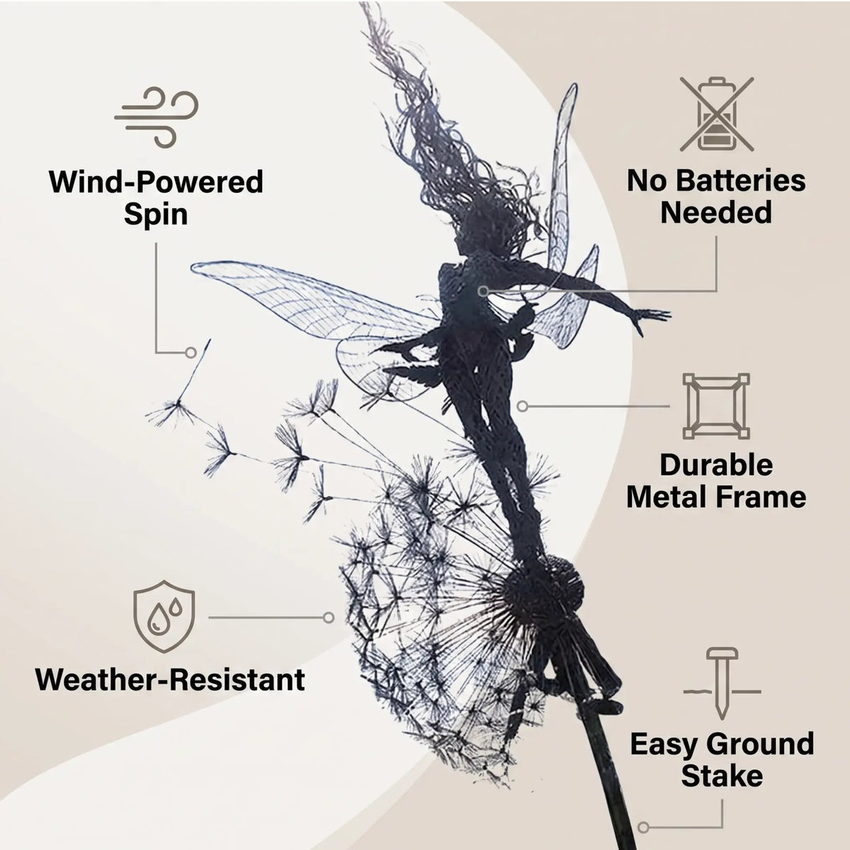 Garden Spinner Fairy Design Wind-Powered With Ground Stake