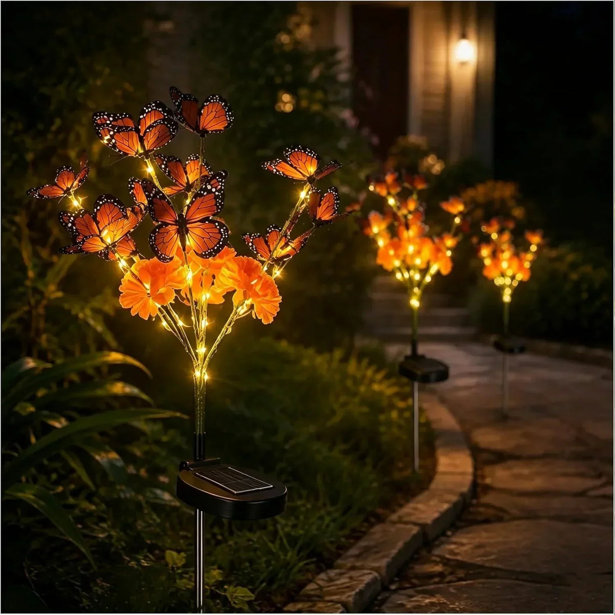 Garden Stake Light Solar-Powered Butterfly & Flower Design