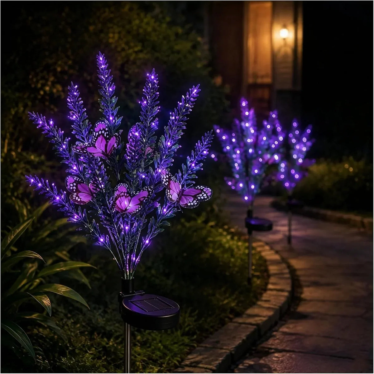Garden Stake Light Solar-Powered Butterfly & Flower Design