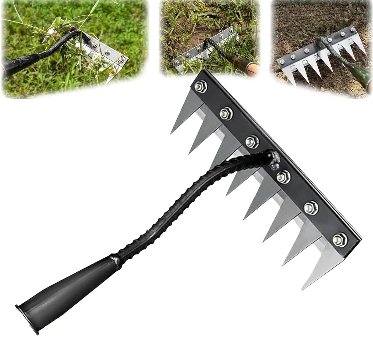 Garden Weeding Rake Forged Carbon Steel Narrow Head Soft Grip