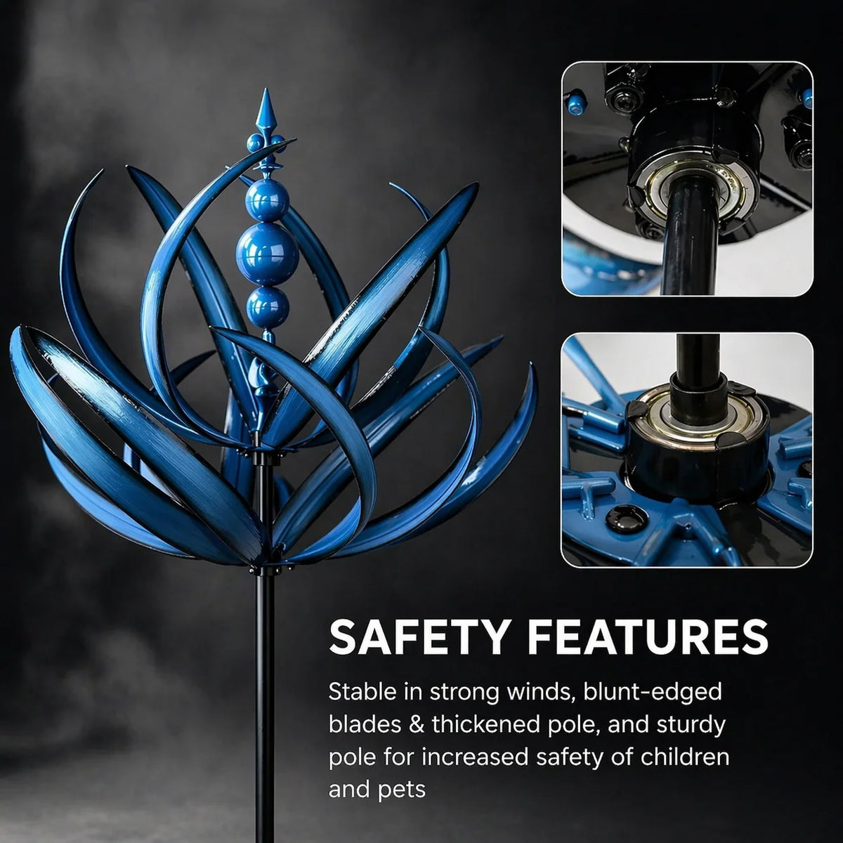 Garden Wind Spinner Metal Lotus Design 35.4-Inch