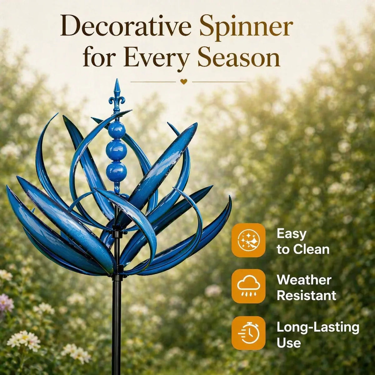 Garden Wind Spinner Metal Lotus Design 35.4-Inch