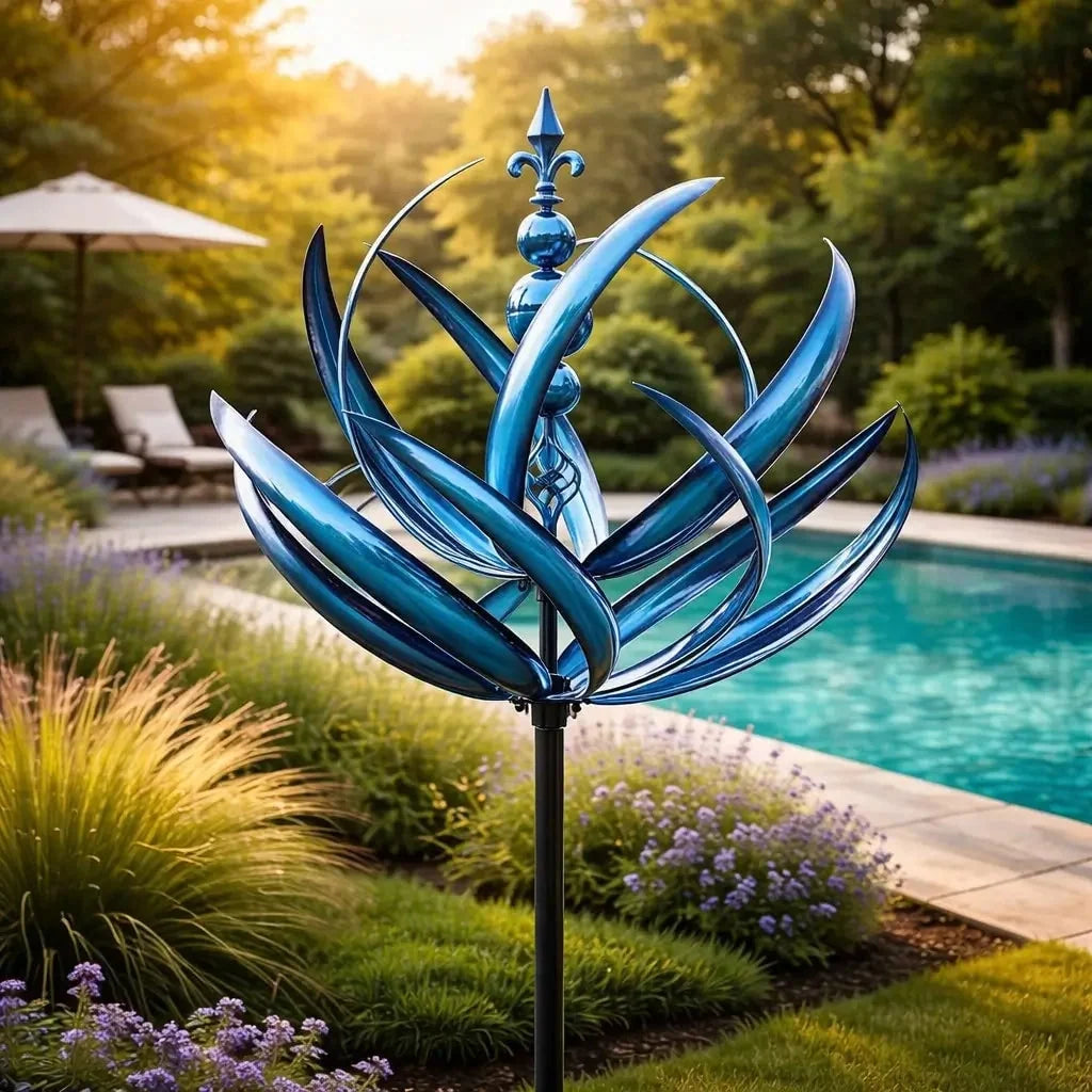 Garden Wind Spinner Metal Lotus Design 35.4-Inch