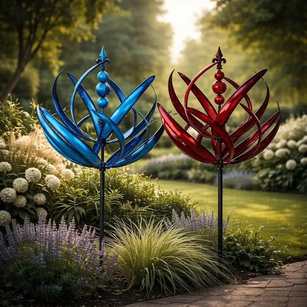 Garden Wind Spinner Metal Lotus Design 35.4-Inch