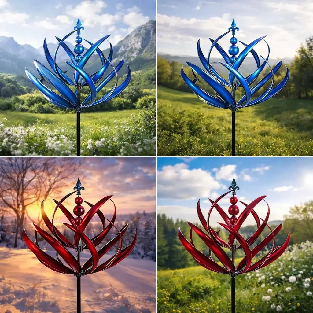 Garden Wind Spinner Metal Lotus Design 35.4-Inch