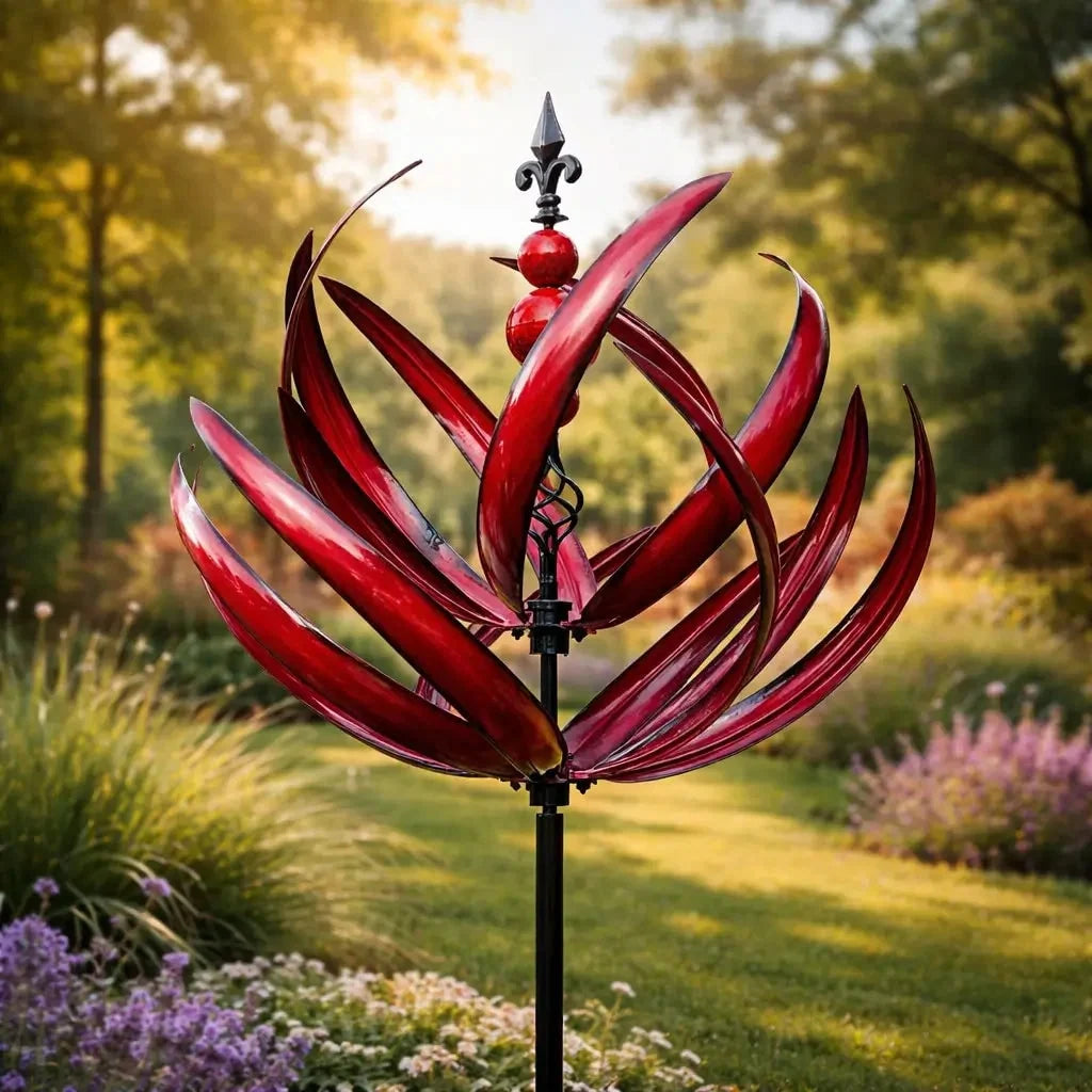 Garden Wind Spinner Metal Lotus Design 35.4-Inch