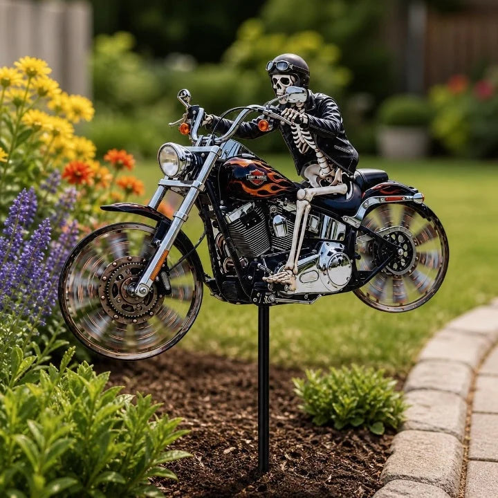Garden Wind Spinner Skeleton Motorcycle Weather-Resistant Acrylic