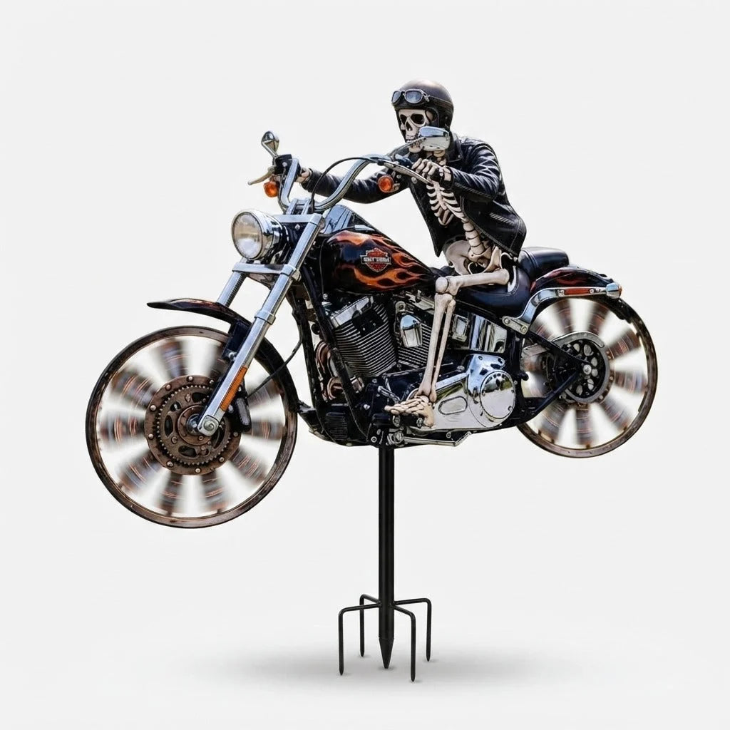 Garden Wind Spinner Skeleton Motorcycle Weather-Resistant Acrylic