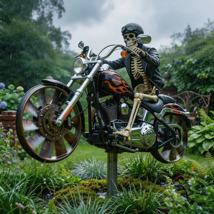 Garden Wind Spinner Skeleton Motorcycle Weather-Resistant Acrylic
