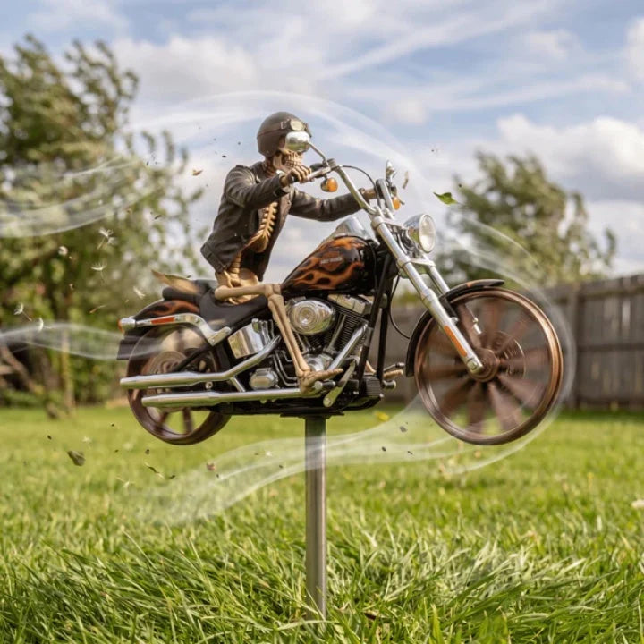 Garden Wind Spinner Skeleton Motorcycle Weather-Resistant Acrylic