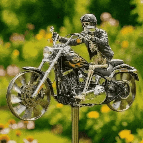 Garden Wind Spinner Skeleton Motorcycle Weather-Resistant Acrylic