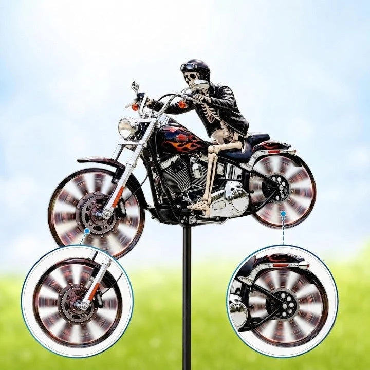 Garden Wind Spinner Skeleton Motorcycle Weather-Resistant Acrylic