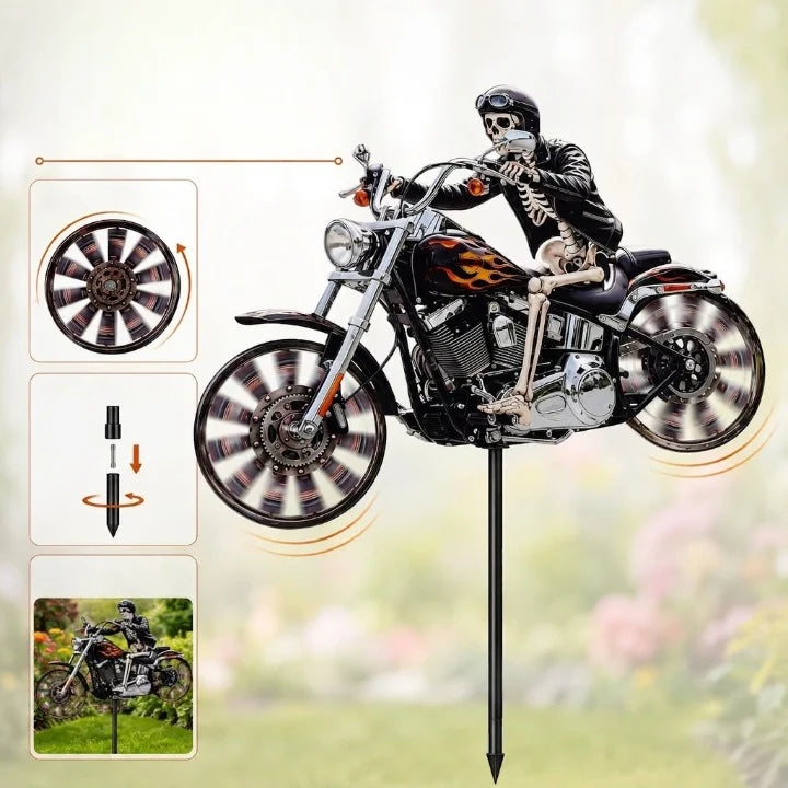 Garden Wind Spinner Skeleton Motorcycle Weather-Resistant Acrylic